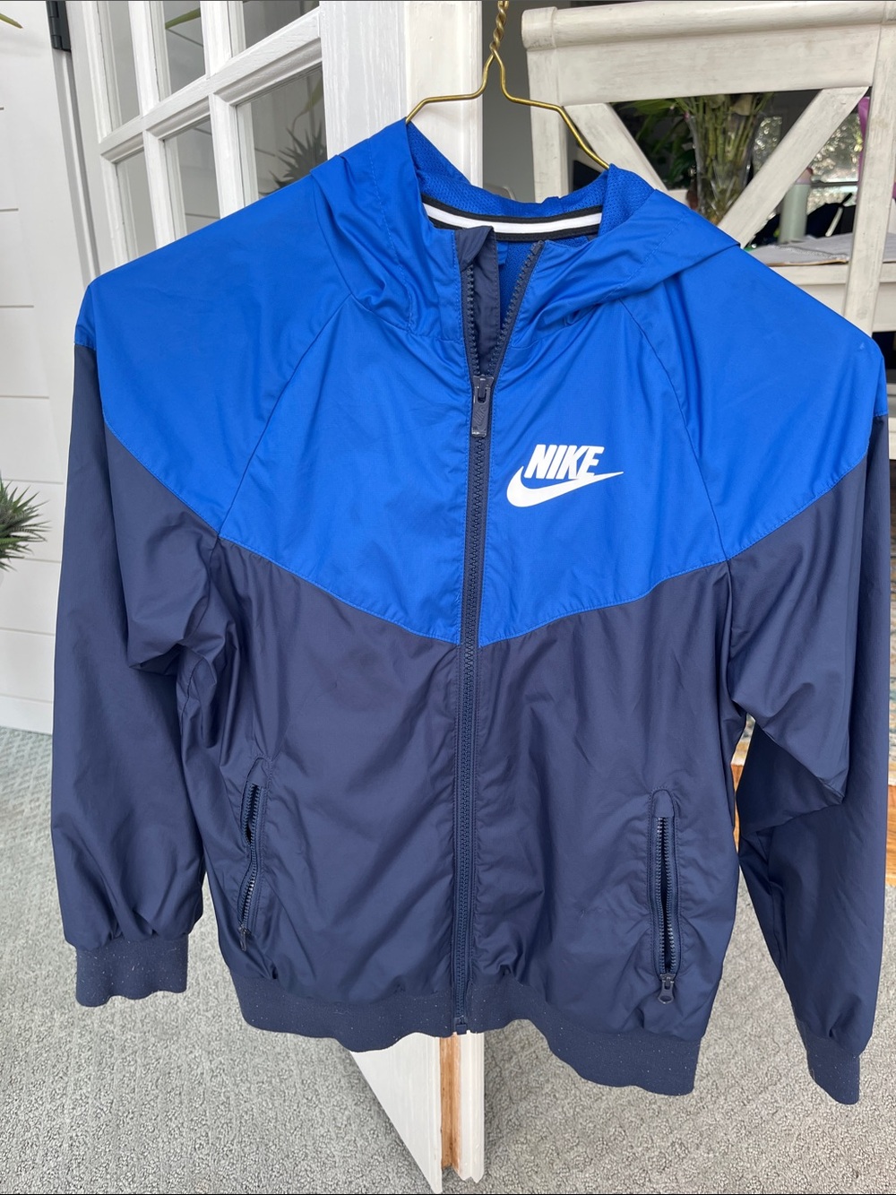 Nike Blue and Navy Hooded Kids Windbreaker Jacket